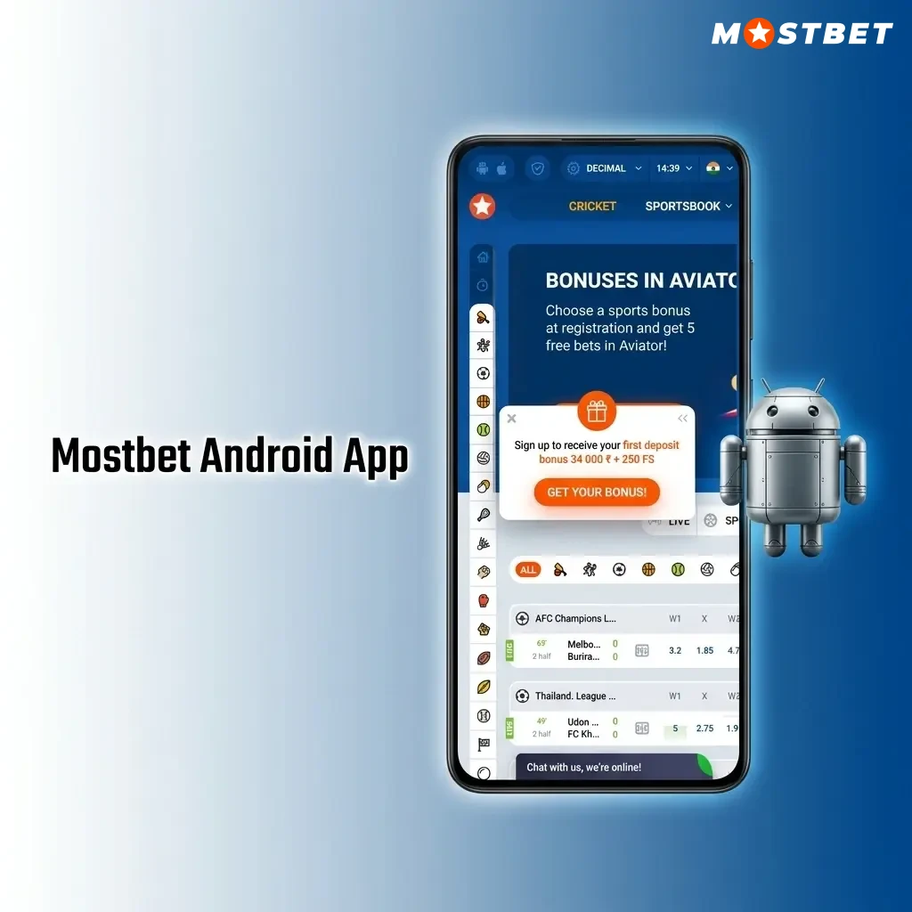Mostbet Android app interface showing sports betting and casino games available for free download and quick installation