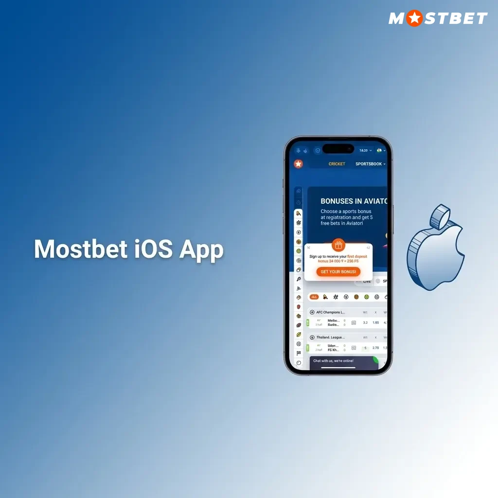 Mostbet iOS app interface on iPhone and iPad showing sports betting, live casino, and slots features