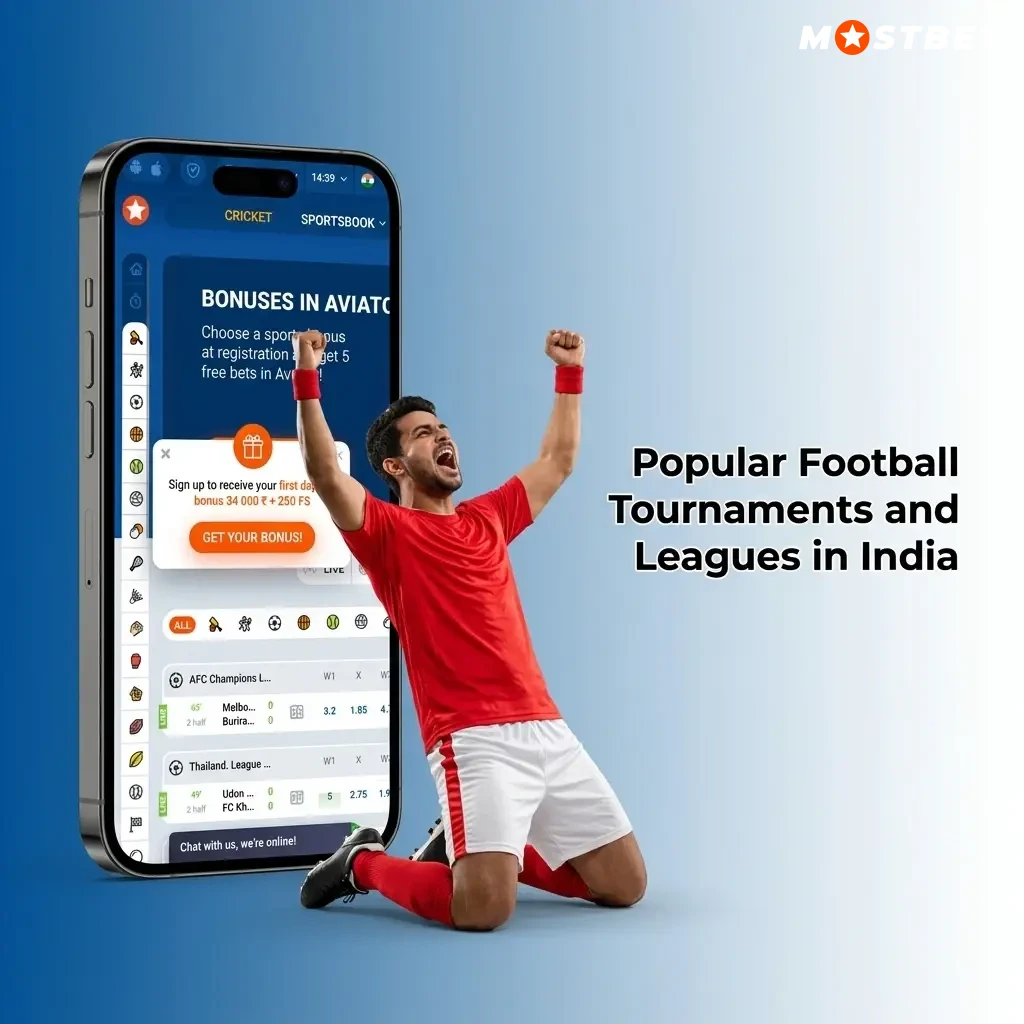 Popular football tournaments and leagues in India including ISL, FIFA World Cup, UEFA Champions League, and Premier League betting options
